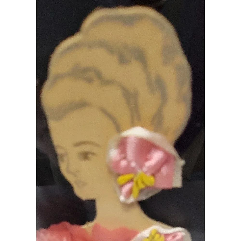 Vintage 3D Art Framed Woman Pink Red Silk Flower Dress Mid Century Decor